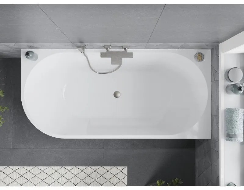 Mexen Mia, voľne stojaca rohová vaňa pravá 160 x 80 cm, biela, prepad brúsený nikel, 52691608000P-97