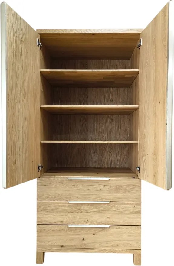 Dubová drevená šatníková skriňa s 3 zásuvkami, 90x60x200 cm S policami