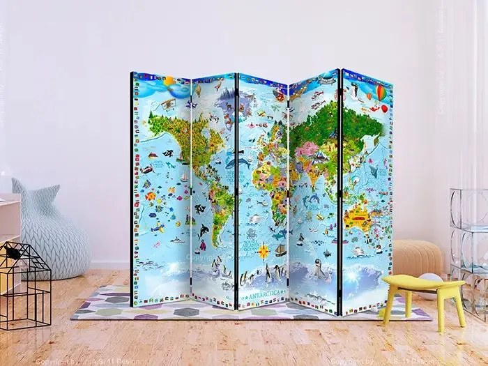 Paraván - World Map for Kids II [Room Dividers] Veľkosť: 225x172, Verzia: Akustický