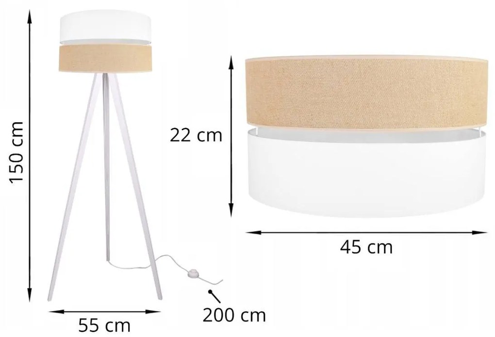 Podlahová lampa JUTA, 1x jutové/biele textilné tienidlo, W