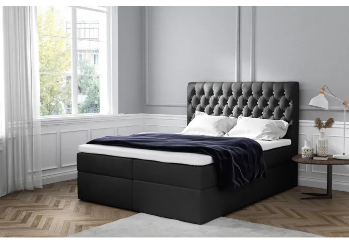 Elegantná čalúnená posteľ Mandy s úložným priestororm čierna 200 x 200 + topper zdarma