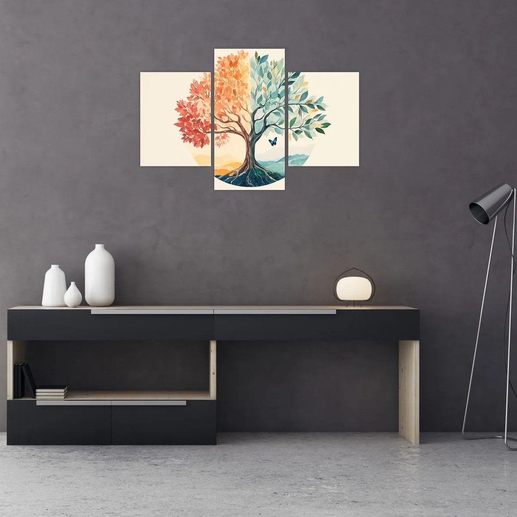 Obraz – Duálny strom s motýľom (90x60 cm)