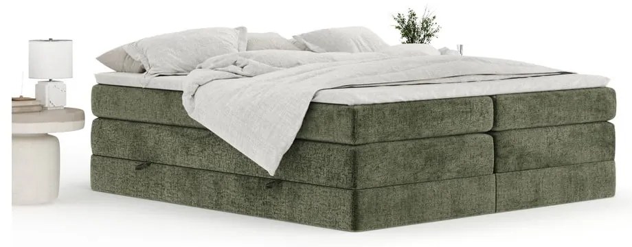 Tmavozelená boxspring posteľ s úložným priestorom/bez čela 200x200 cm Juniper – Maison de Rêve