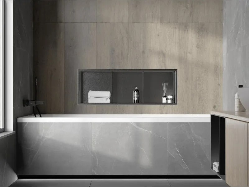 Mexen X-Wall-R, polica na zapustenie s prírubou 90 x 30 cm, grafitová matná - 19E0903010S