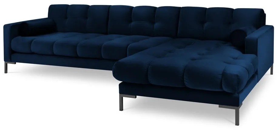 Tmavomodrá zamatová rohová pohovka Cosmopolitan Design Bali, pravý roh