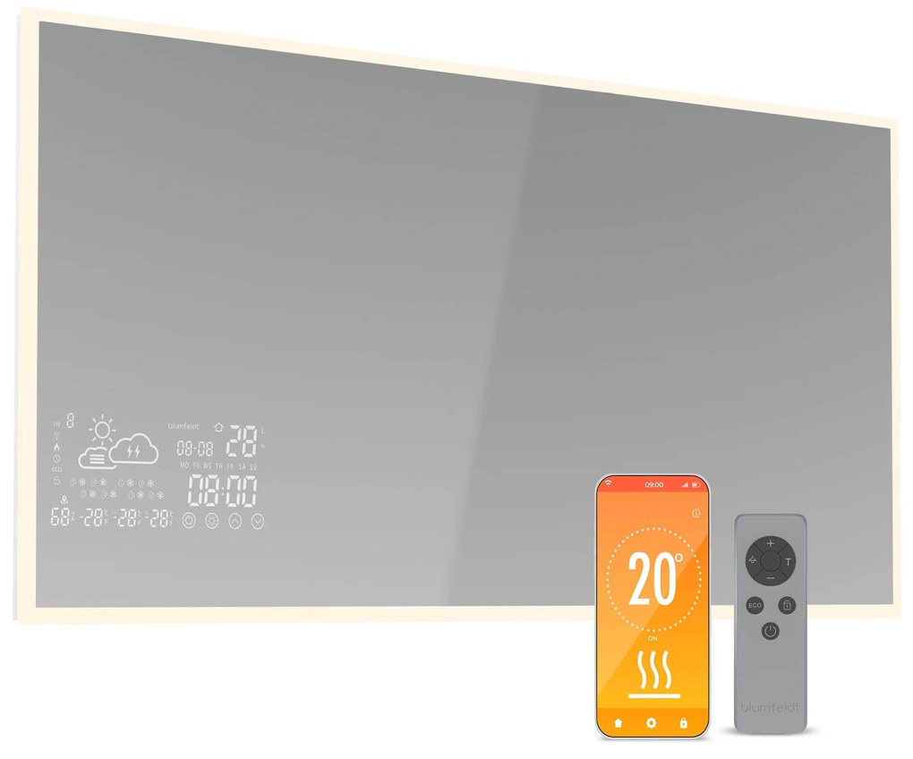Blumfeldt Infračervený ohrievač, Smart Mirror, Infračervené žiarenie, 600 W, IP44