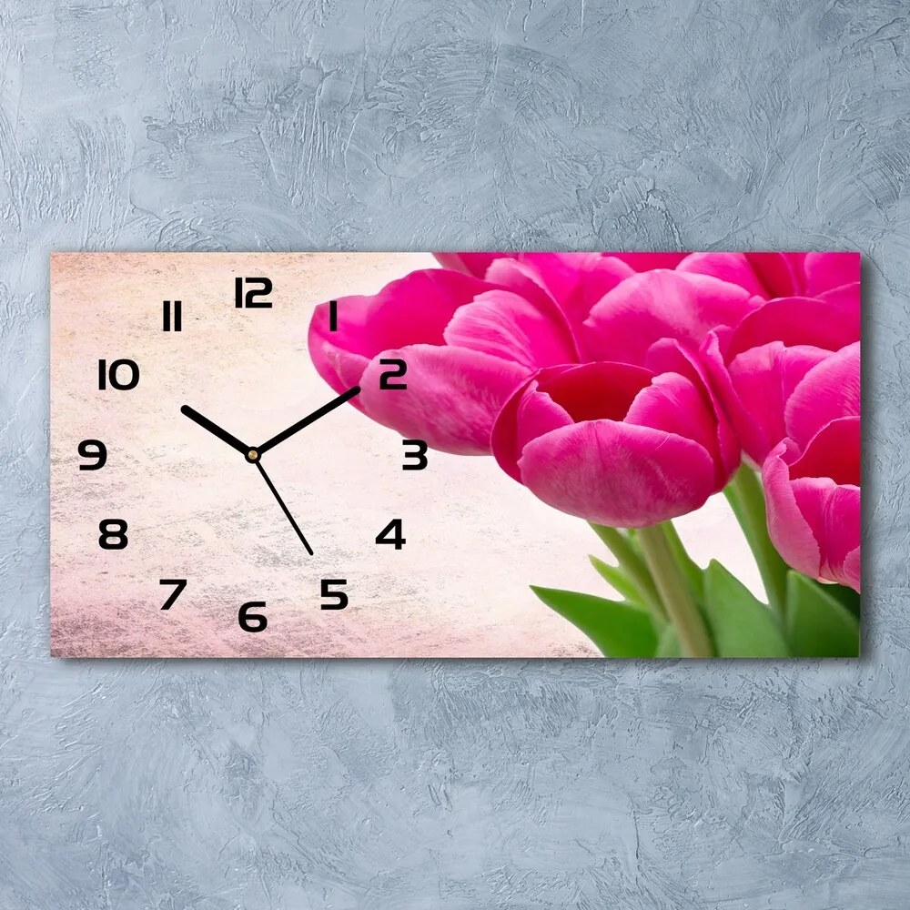 Sklenené hodiny na stenu Ružové tulipány pl_zsp_60x30_f_90952565