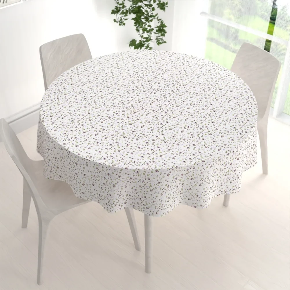 Biante Bavlnený okrúhly obrus Sandra SA-004 Fialové ružičky Ø 120 cm
