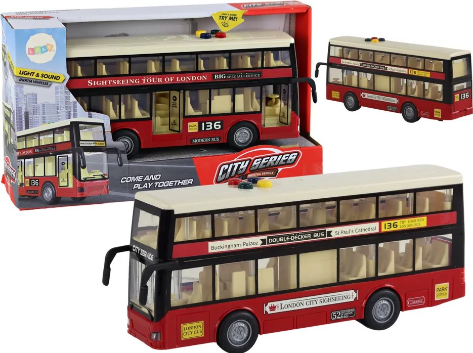 LEAN Toys Poschodový mestský autobus so svetlami a zvukmi červený 1:16