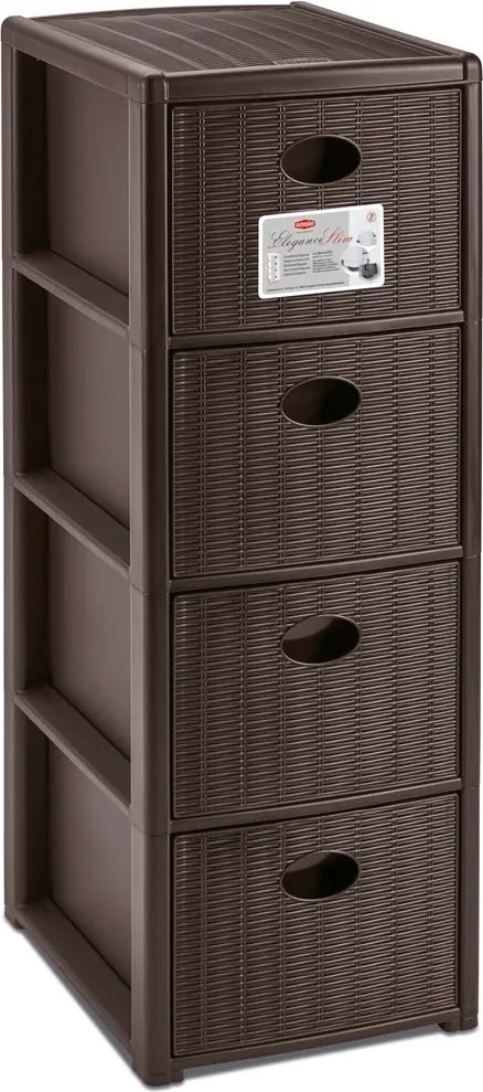 STEFANPLAST Plastový úložný regál Elegance Slim, 4 zásuvky, hnedý