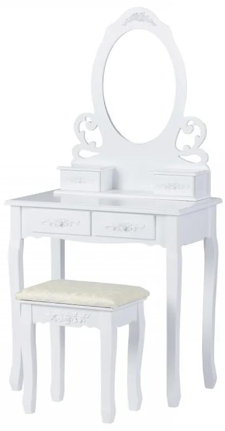 MODERNHOME Toaletní kosmetický stolek se zrcadlem a taburetem Molly bílý