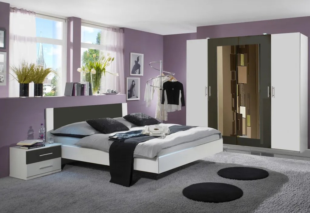 Posteľ s nočnými stolíkmi Nora 160x200 cm, biela/grafitová