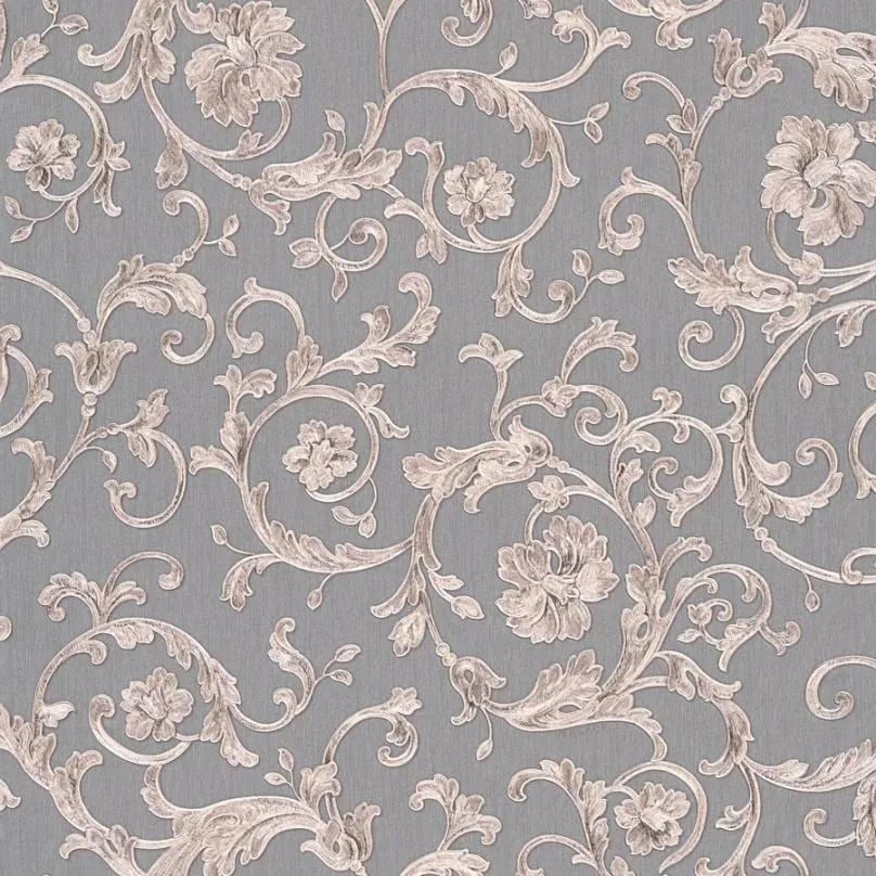 Luxusné vliesové tapety na stenu Versace III klasický barokový vzor  sivo-nachový | BIANO
