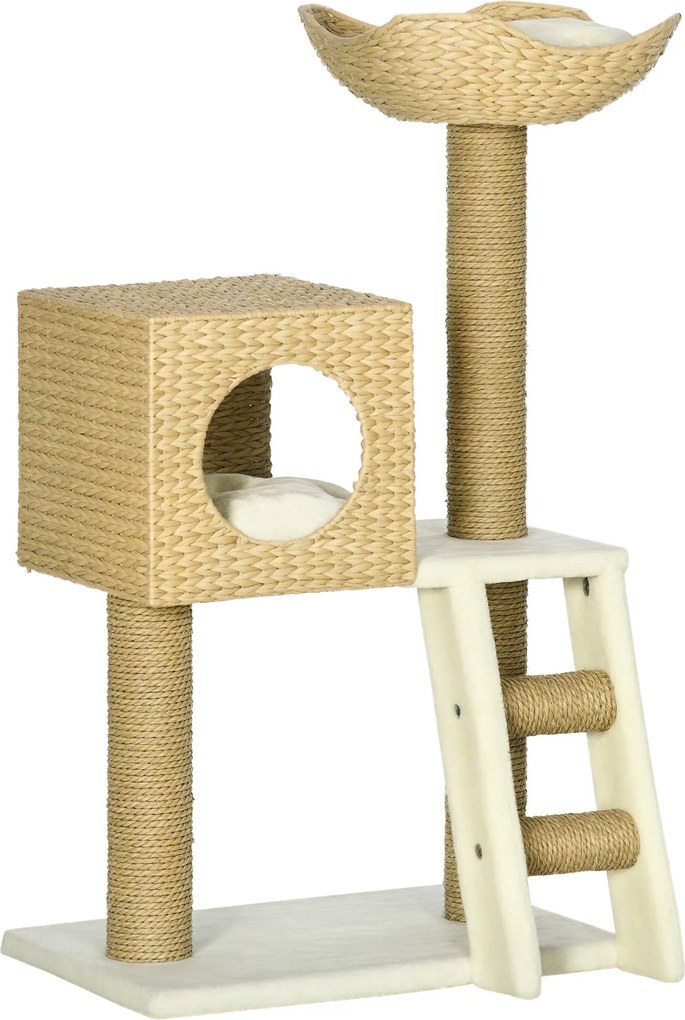 PawHut Škrabadlo 100,5 cm - Mačací strom s mačacou jaskyňou, posteľou, schodmi, škrabadlami s sisalovými stĺpmi, vankúšmi, pre mačky do 4,5 kg, prírod