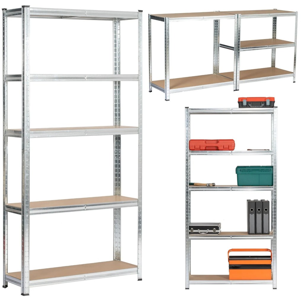 Sada 2 ks kovových regálů REGMET 90x30x180 cm stříbrná