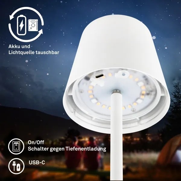 Briloner 7517016 - LED RGB stmievateľná stolová lampa CILANO 3W/5V IP44 2000 mAh biela