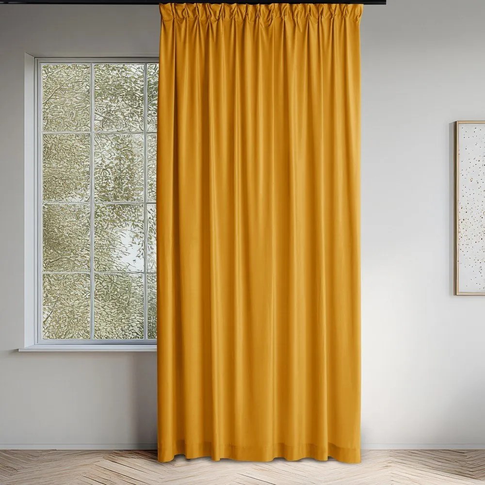 Zamatový dimout záves v horčicovej farbe 530x300 cm Velto – Filumi