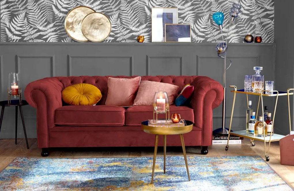 Pohovka Chesterfield, červená látka