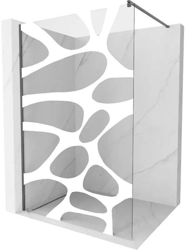 Mexen Kioto, sprchová zástena Walk-In 70 x 200 cm, 8mm číre sklo biely vzor, grafitový profil, 800-070-101-66-97