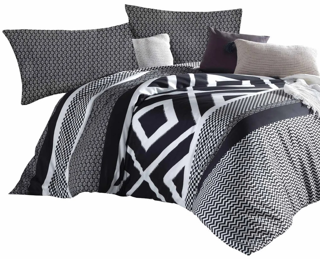 SATÉNOVÉ POSTEĽNÉ OBLIEČKY GORDION BLACK EXCLUSIVE 160X220 CM, 2 KS 70X80 CM VZOROVANÉ