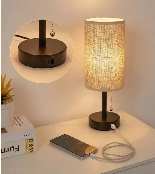 Brilagi - Stolová lampa s USB portom TABLON 1xE27/25W/230V čierna/béžová
