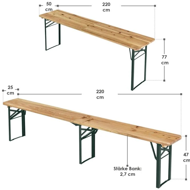 Pivný set 220 cm z jedľového dreva, skladacia, nosnosť 250kg