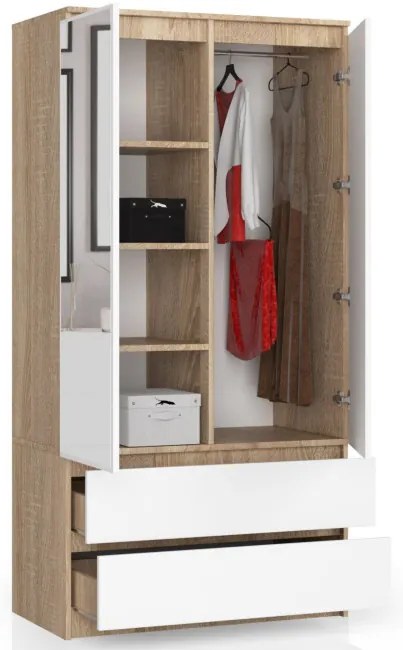 Skriňa S 90 cm 2D 2SZ 2 zrkadlá CLP sonoma / biela