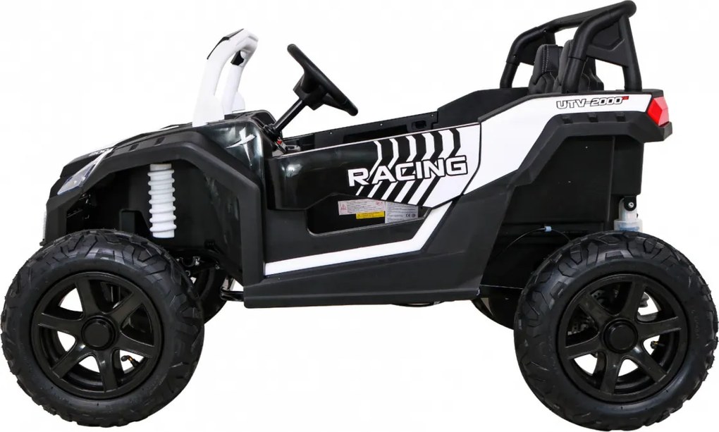 Ramiz Silná pretekárska štvorkolka pre 2 deti Biela + Bezkartáčový motor + Nafukovacie kolesá + LED zvuk