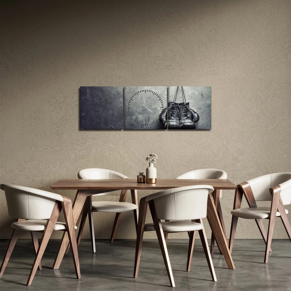 Obraz boxerských rukavíc (s hodinami) (90x30 cm)