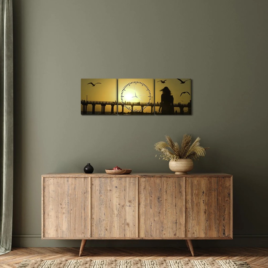 Obraz - Prechádzka po pláži (s hodinami) (90x30 cm)