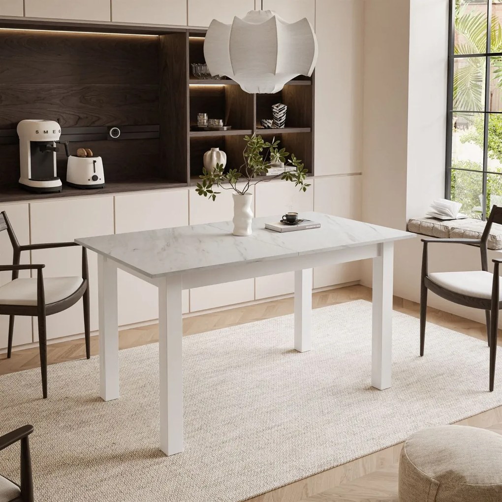 ROZKLADACÍ JEDÁLENSKÝ STÔL DANILO MRAMOR LEVANTO + BIELE NOHY 140 / 195 cm