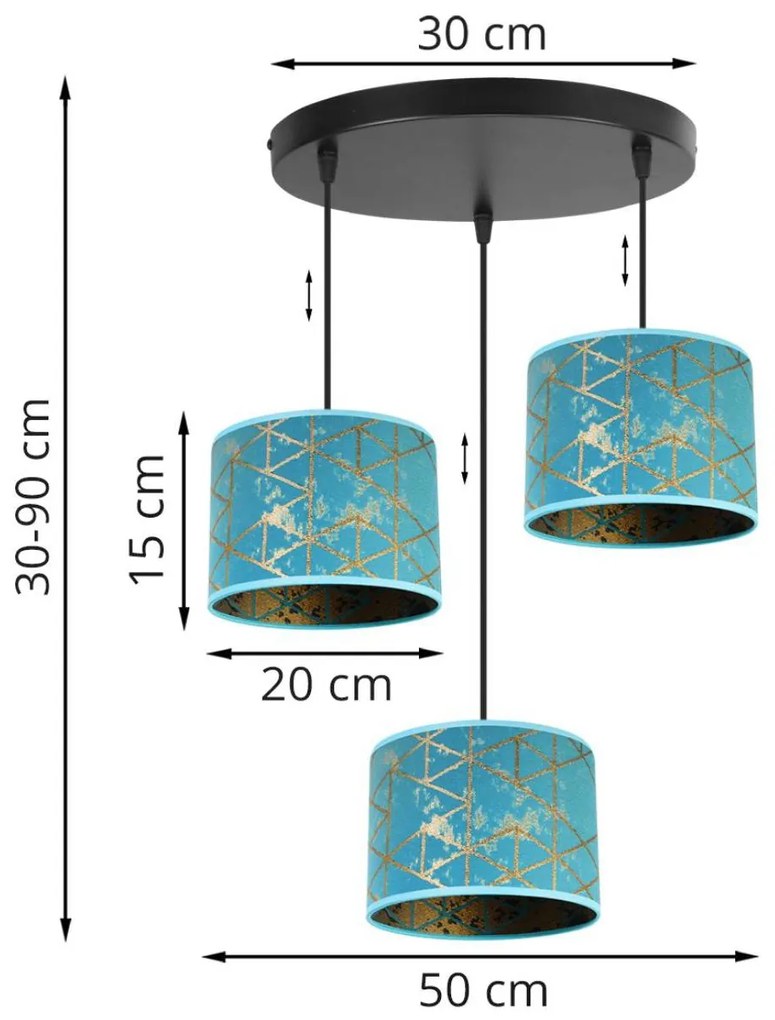 Závesné svietidlo Werona 4, 3x modré textilné tienidlo so vzorom, (výber z 2 farieb konštrukcie), o, g