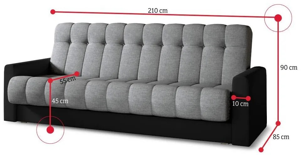 Rozkladacia čalúnená pohovka GARNET, 210x90x85, sawana 21/soft 11