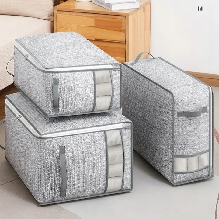 eCarla Textilný box na uskladnenie posteľnej bielizne a oblečenia, sivý COCK 52 x 44 x 30 cm