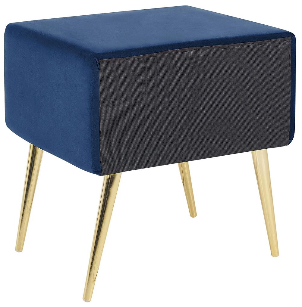 Zamatový nočný stolík so zásuvkou modrý FLAYAT Beliani