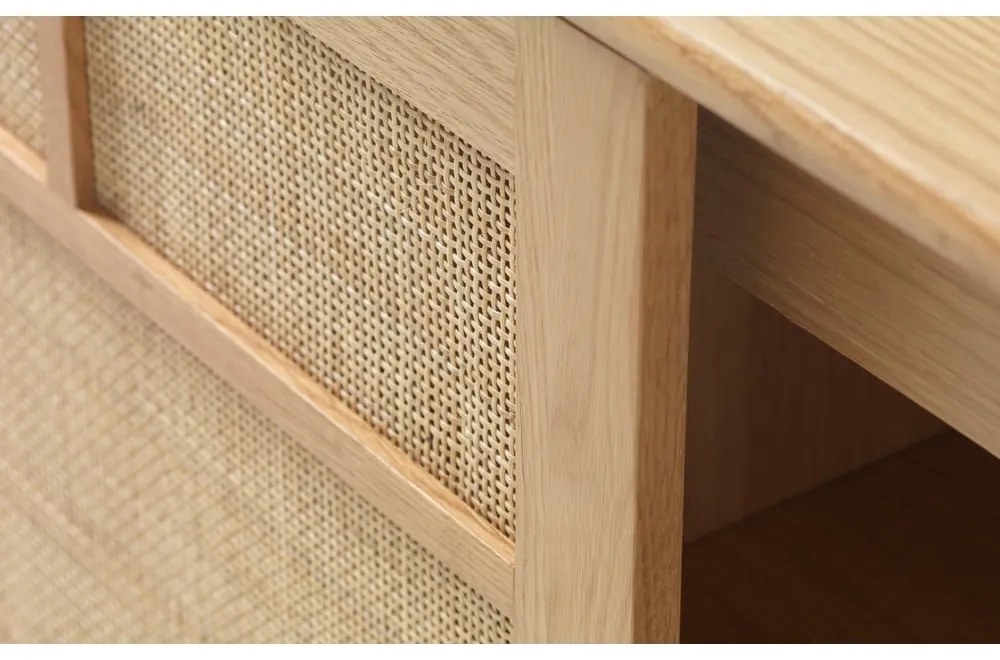 Nízka komoda v dekore duba s posuvnými dverami v prírodnej farbe 180x80 cm Barrali – Unique Furniture