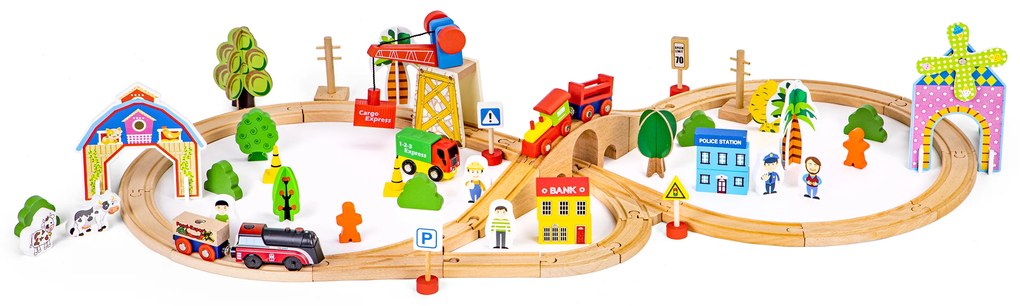 ECOTOYS Drevená vláčiková dráha 74 dielov