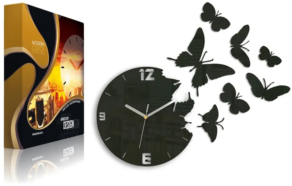 3D nalepovací hodiny Butterfly wenge