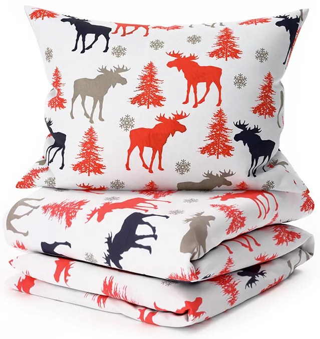 Bavlnené obliečky CHRISTMAS MOOSE biele Rozmer obliečky: 2 ks 70 x 90 cm | 200 x 220 cm