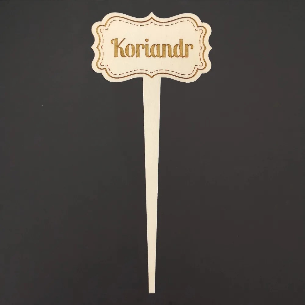 AMADEA Drevený zápich - ceduľka na bylinky Koriander, výška 20 cm, český výrobok