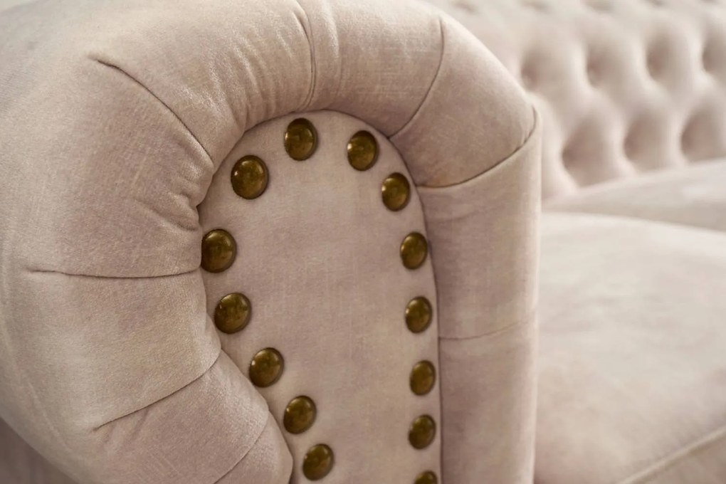 Dizajnová trojsedačka Chesterfield 200 cm šampanský zamat
