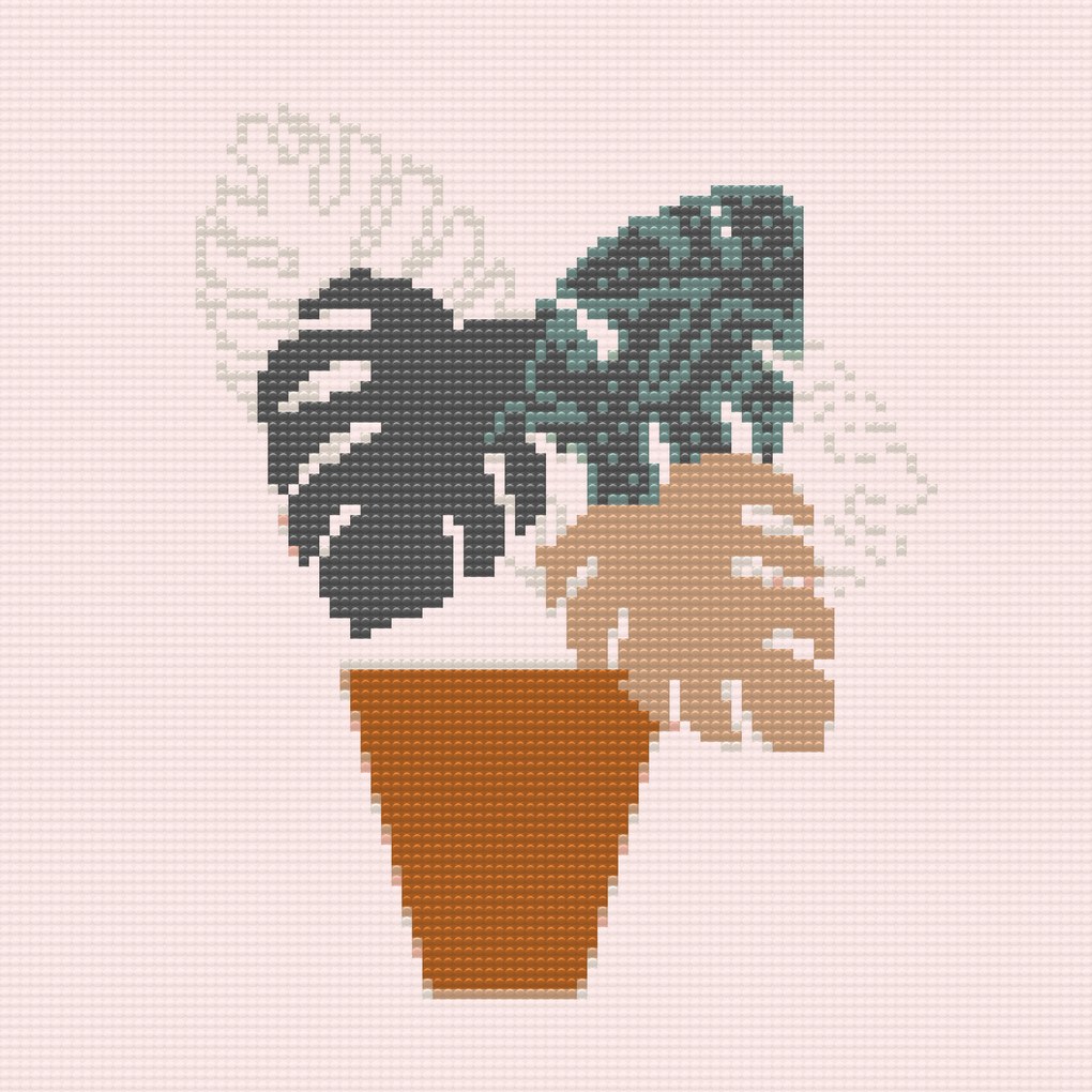 Gario Diamantové maľovanie Boho monstera Rozmery: 50 x 50 cm, Rámovanie: S vnútorným rámom, Diamanty: Okrúhle