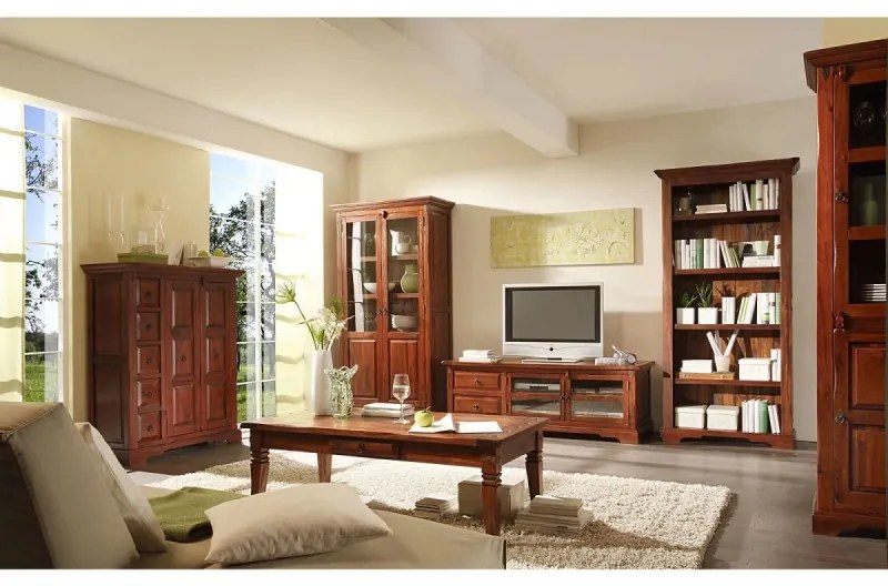 furniture-nabytek.cz - Masívna knižnica Catana z borovicového dreva, lakovaná, hnedá – 97×38×200 cm