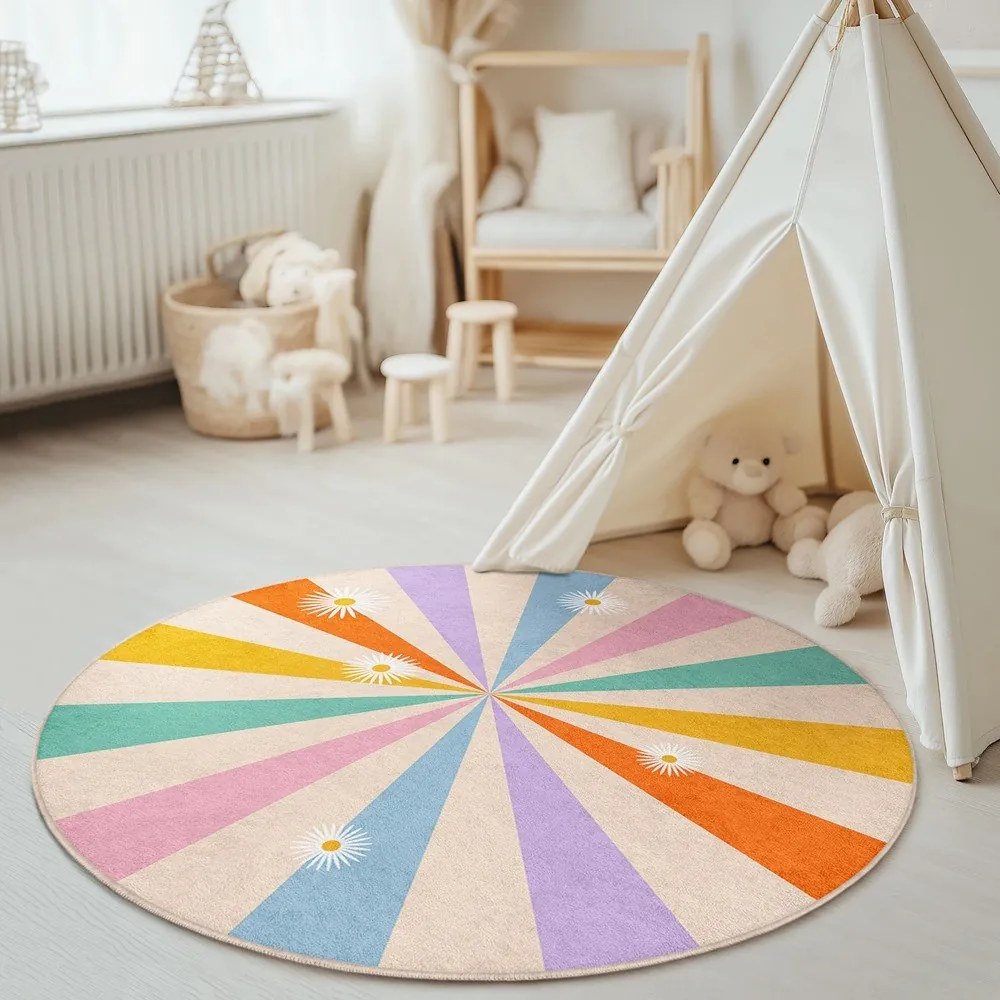 Prateľný detský koberec ø150 cm Rainbow Daisy – Mila Home