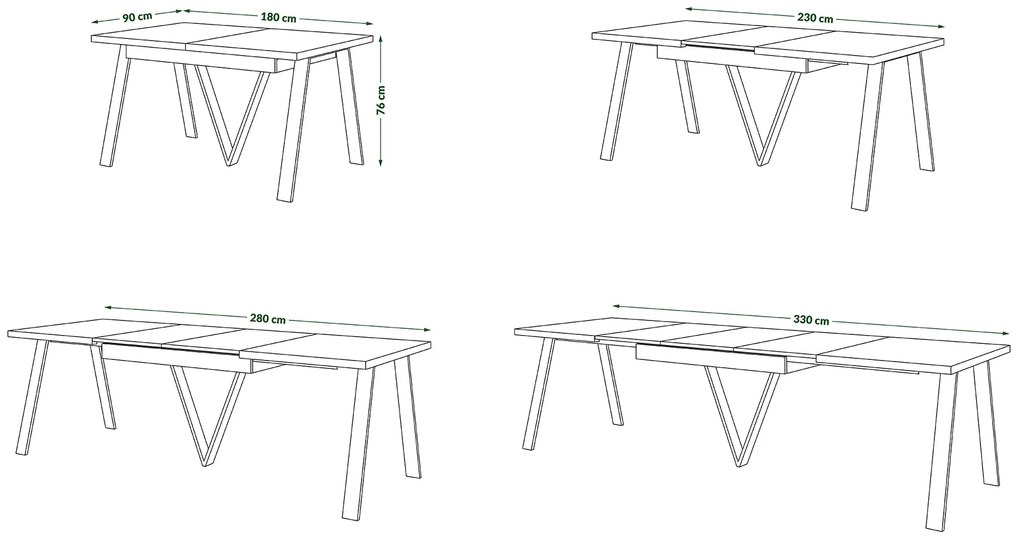 AVERY Čierna matná - LOFTOVÝ / PRIEMYSELNÝ STÔL DO OBÝVAČKY/ JEDÁLNE ROZKLADACÍ DO 330 cm!