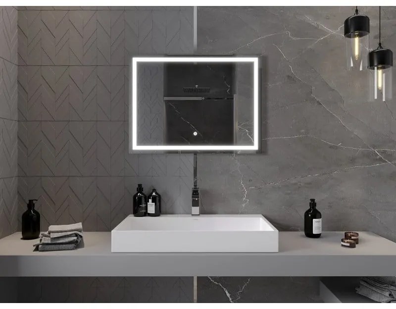Mexen Miko, LED kúpeľňové zrkadlo s podsvietením 80 x 60 cm, 6000K, ochrana proti zahmlievaniu, 9819-080-060-611-00