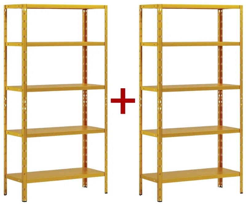Policový regál 1+1 ZADARMO, 1800x900x400 mm, 5 políc, nosnosť police 70 kg, žltý
