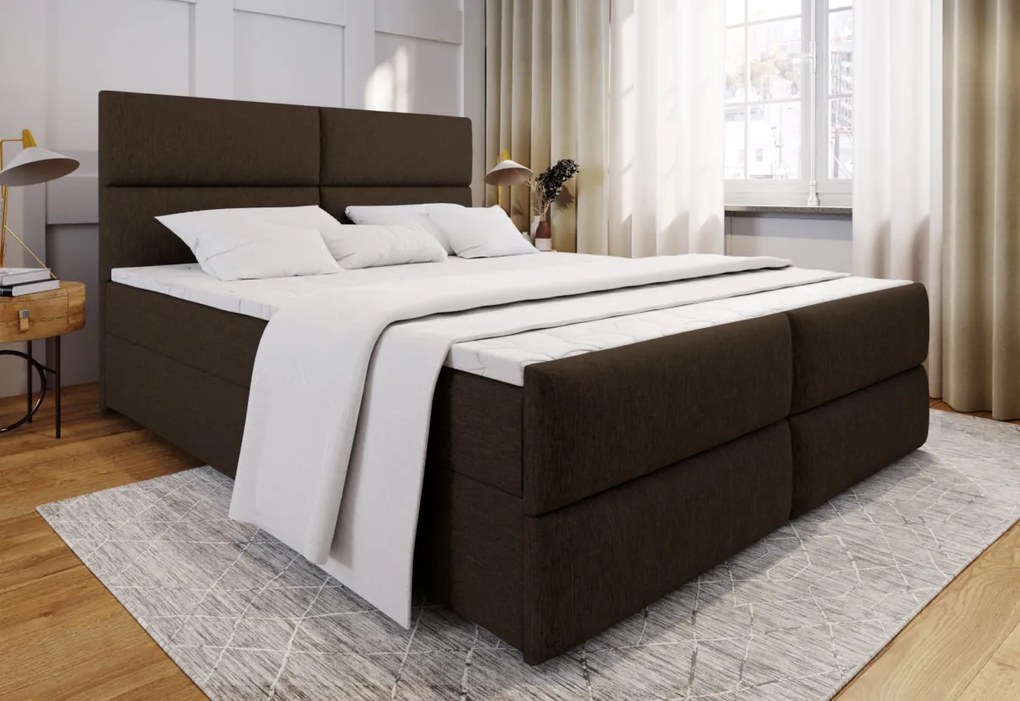 Čalúnená posteľ boxspring MULEN + topper, 140x200, sawana 26