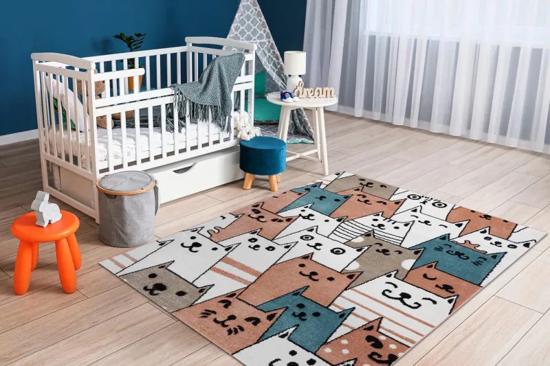 Dywany Łuszczów, Detský kusový koberec Fun Gatti Cats pink, 180x270, viacfarebná, detská izba