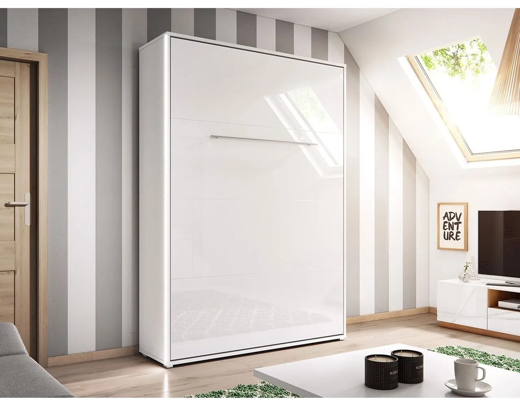Sklápacia posteľ Concord Pro I, Farby: biely / biely lesk, Rozmer postele: 140x200 Mirjan24 5902928169386
